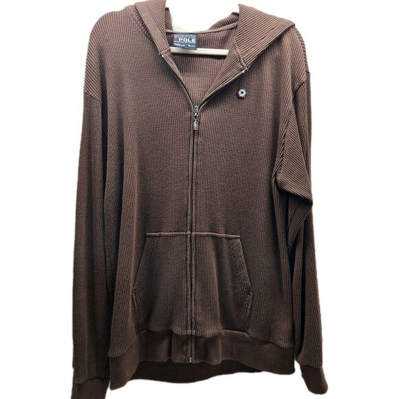 Southpole Mens Brown Hoodie Waffle Machine Size XL Full Zip Y2K Solid Color - Picture 2 of 8